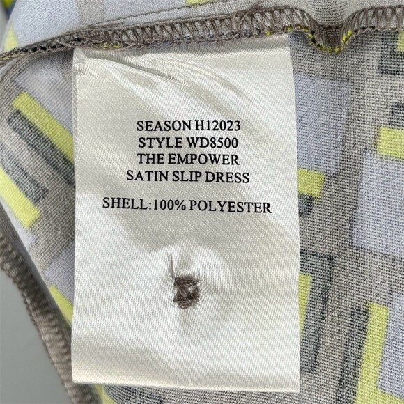 Wildfang Slip Dress Womens Multicolor Geometric Print Satin Midi V-Neck - Picture 6 of 7